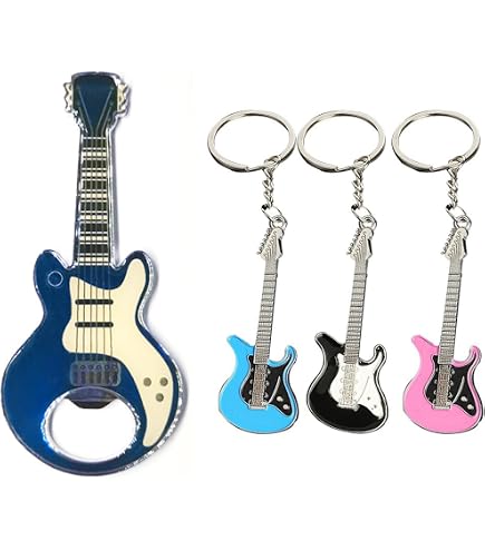 Sportigo ® Portachiavi per chitarra con apribottiglie in colore argento/apribottiglie ciondolo/musica musicista regalo papà idea regalo/keychain