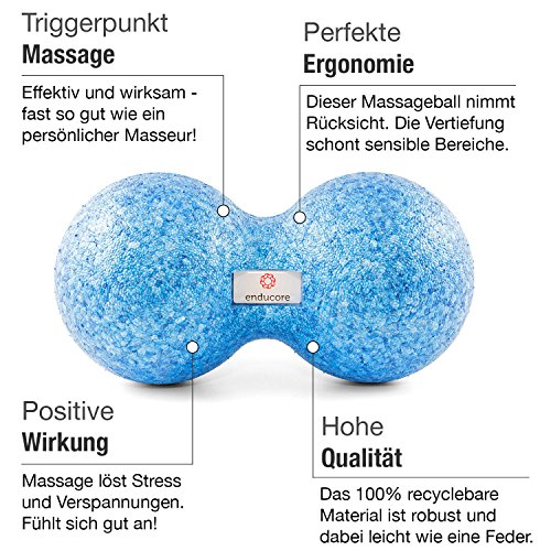 Duoball Faszienrolle – Doppel-Massageball inkl. Start-Guide – für wirkungsvolle Selbstmassage, Faszientraining und punktuelle Triggerpunkttherapie – ideal für Rücken, Nacken, Arme und Achillessehne – 8cm oder 12cm – von enducore - 2