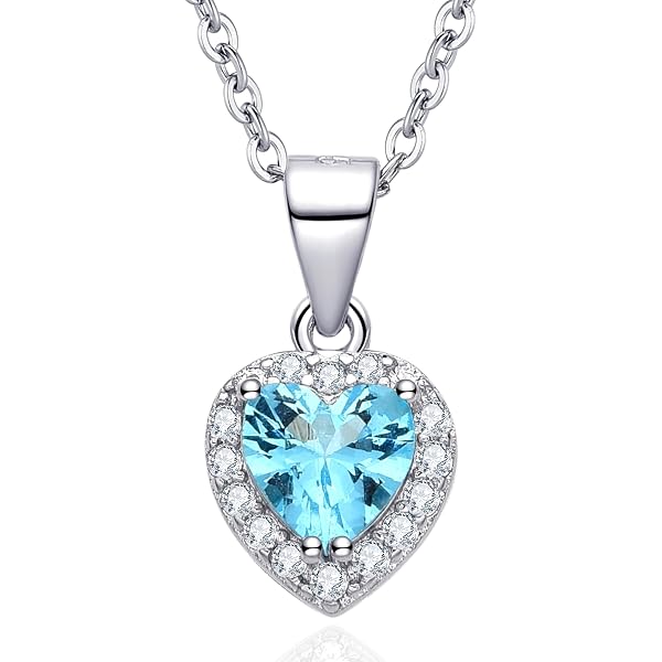 Collana con Ciondolo Cuore Ambrosia in Oro Bianco e Zirconi Blu
