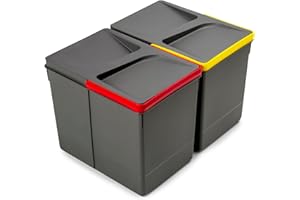 Emuca - Poubelles, Compartiments de Recyclage pour Base à Couper, Kit de 2 bacs Hauteur 266mm et capacité 15 litres