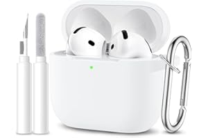 Maledan Cover Compatibile con AirPods 4 2024 Custodia, Case Protettiva Antiurto in Silicone Morbido per Apple AirPods 4 Generazione Custodia con Kit di Pulizia e Moschettone [LED visibile], Bianco