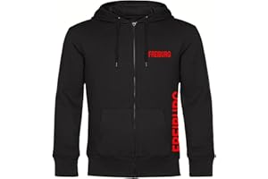 VIMAVERTRIEB® Kapuzen Sweatshirt Jacke Freiburg - Brust & Seite - Shirt Pulli Fußball Fanartikel Fanshop
