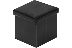 Bonlife Black Foldable Storage Ottoman,Toy Chest Boxes for Kids,Folding Faux Leather Footstools Small Seat 30x30x30cm (belike 11.8")