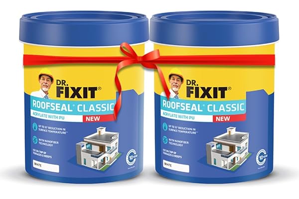 DR. FIXIT Roofseal Classic 1 Ltr, DIY Waterproofing Repair Solution for Roof, Terrace of Homes, Stops Seepage, Reduces Temperature pack of 2