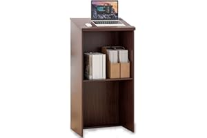 SFAREST Lectern Podium Stand, Wooden Stand Up Lecture Table Pulpits with Barrier Stopper, Floor Standing Desk Host Stage Speaking Reading Table for Churches Conference Weddings Classrooms (Brown)