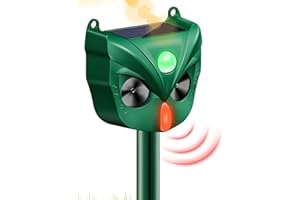 GEULIEBY Katzenschreck Ultraschall, Solar Katzenschreck für Garten, IPX5 Wasserdicht USB Lade Marderschreck mit Bewegungssensor, 5 Frequenzbereiche und rot Blinklichter, Vogelschreck für Katzen, Hunde, Vögel