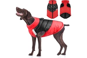 TOPSOSO Cane Cappotto Invernale Impermeabile Giacca Calda per Cani di Media Grande Taglia Accogliente Gilet Invernale Antivento Medio con Collare Alto Riflettente Zip Up Abbigliamento Animale Esterno, Rosso