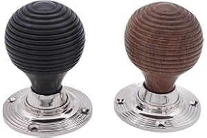 Infinity Decor Pure Ebony Wood & Rosewood Door Knobs/Wooden Beehive Victorian Mortice Rim Knob/Solid Brass Rose Plate Polished Nickel Finish (Rosewood Beehive)