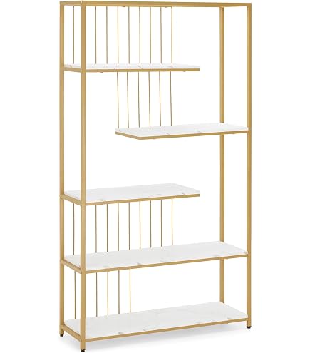 Scaffale Angolare A 5 Ripiani DWVO - In Metallo E Legno, Design A Scala, Per Soggiorno, Camera, Cucina