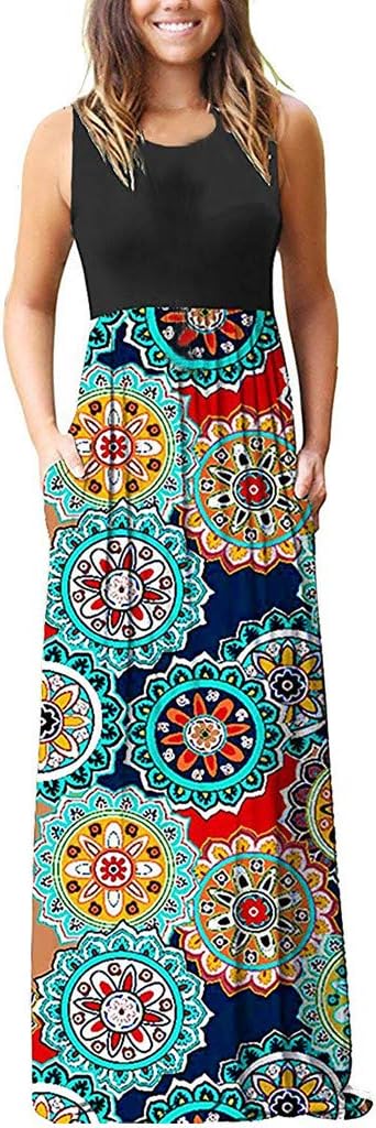 GNYD Elegant Women Spring Summer Clothes,Ladies Sleeveless Floral Dresses,Fashion Slim Fit V-Neck T-Shirt,Sexy Bodycon Loose Long Dress