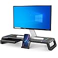 PHOCAR Computer Monitor Stand for Desk with Storage, USB Hub, RGB Light, Adjustable Monitor Riser for Desk with Drawer, Phone Stand for Home, School and Office