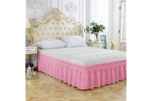 Yinghesheng Betthusse aus gebürstetem Polyester mit DREI Stoff-Seiten, elastische Staub-Rüschen, einfache Passform-Falten – mit 38,1 cm Länge, Baumwolle Polyester,Rosa,King