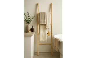 Biscottini Escalera toallero baño 128 x 32 x 3 – Escalera decorativa de madera – Toallero de bambú