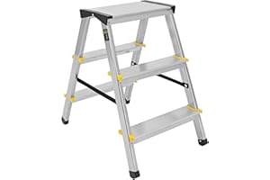 ‎FORYOURPROTECTION Aluleiter Trittleiter Klappleiter Zweiseitige Haushaltsleiter Stehleiter 3 Stufen TÜV 2x3 150KG