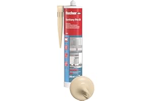 Fischer Sanitärsilikon DSSA BG, Silikon zum Abdichten & Verfugen im Sanitär- und Küchenbereich, Kartusche für zahlreiche Anwendungen und Baustoffe, 310 ml, beige, Bahama-beige