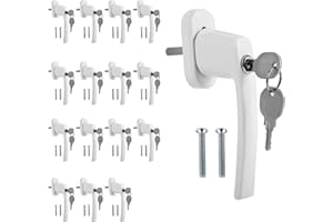 Jopassy Lot de 16 poignées de fenêtre verrouillables en aluminium avec serrure, sécurité enfant - Longueur de la tige : 35 mm - Blanc - Pour fenêtres, portes de terrasse, portes de balcon