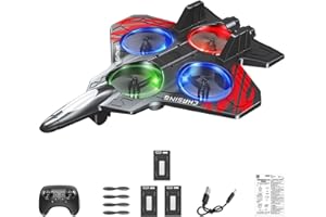 TAIZhiChen Avion Télécommandé en Mousse EVA, Jouet d'Extérieur Portable à 6 Canaux, Facile à Piloter, Modèle d'Avion de Chasse, Hélicoptère de Loisir,Rouge Trois Batterie