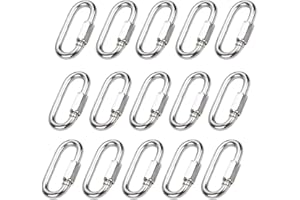 ASTARFAVOR 15 Piezas Mosquetone de Bloqueo Acero Inoxidable M5, Mosquetón de Tornillo,Conector de Cadena,Mosquetón de Acero Inoxidable para Cuerda de Alambre,Camping,Senderismo