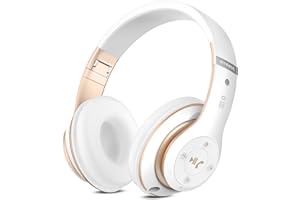 Rebocico Bluetooth Headphones Over Ear, 6 EQ Modes Wireless Headphones Over Ear,40 Hours Playtime Foldable Lightweight Wireless Headphones,with Built-in HD Mic, FM, SD/TF for PC/Home（White gold）