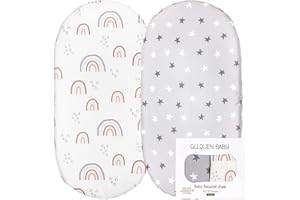 Lot de 2 draps de couffin, 100% Coton pour bébé garçon et Fille, s'adaptent à Toutes Les Formes de Matelas de Berceau, draps de Berceau pour Matelas Ovale, sablier et rectangulaire (Arc en Ciel)