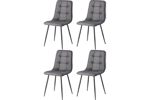 GrandCA HOME Juego de 4 Sillas de Comedor Modernas Sillas de Cocina con Patas de Metal,Sillas de Comedor Tapizadas Tela de Cuero Impermeable,Gris Oscuro-KJ
