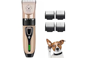 Roziapro Hair Clippers for Pets Cordless Dog Hair Trimmers Low Noise Cat Clipper Professional Grooming Kit for Dogs & Cats (Gold)