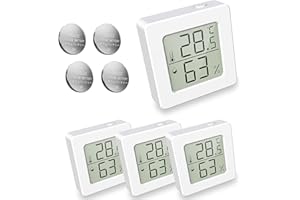 ENOPYO Mini Digital Hygrometer Raumthermometer mit Ersatzbatterie, Luftfeuchtigkeitsmesser innen für Babyzimmer, Kinderzimmer, Gewächshaus, Garten, Reptilientank (4er Pack weiß)
