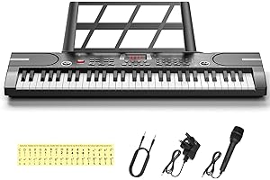 Zyncove 61 Keys Digital Piano, Portable Kids Electric Keyboard Piano with Weighted Keys, Instrument, Power Adapter, Audio Cable, Microphone and Music Stand, Music Keyboard for Beginners Children