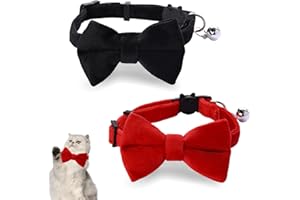 BSYFOP 2 PCS Cat Bow Tie, Cat Collar Bow Tie, Cute Cat Collar for Boy Girl Cats, Adjustable Breakaway Cat Safety Collar With Bell for Cats Kitten All Kinds of Small Pet Puppy Supplies