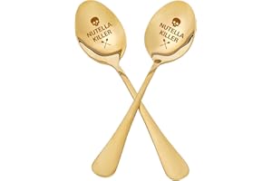 GLOBLELAND 2 Pezzi Cucchiai d'oro in Acciaio Inossidabile Inciso al Liscio con Scritta Chiara Nutella Killer Include Scatola per Regalo di Compleanno Anniversario