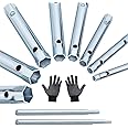 EMAGEREN 10 Pcs Metric Box Spanner Duel-Ended Wrench Socket Back Nut Tap Spark Plug Spanner Shower Valve Socket Wrench Set with Tommy Bar and Non-Slip Gloves for Water Tap Installation and Maintenance