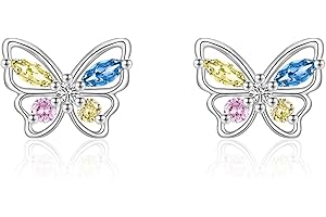 VYYU Cute Butterfly Earrings for Girls Women - Hypoallergenic Ear Studs for Daughter Granddaughter Niece Sister, Colorful Cubic Zirconia Stud Earrings Girls Jewellery Valentines Christmas Birthday Gifts