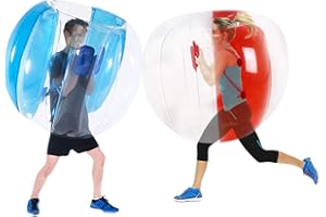SUNSHINEMALL 2 Stück Lawn Bumper Balls, Kinder Hinterhof Spiele Erwachsene Patio Bälle, Spielplatz Bälle Rasen Ballons, große aufblasbare Sommer Outdoor-Spielzeug (Transparent rot + blau, 120CM)