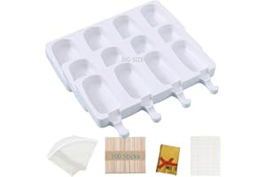 Aicerous® Moldes Grandes Silicona Helados, Moldes Helado con Tapa, Molde Helados Magnum, sin BPA, con 100 palos de madera, 100 bolsas OPP, 100 tiras embalaje y 100 etiqueta (A)