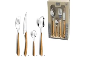 AMEFA - Ménagère 24 couverts de table pour 6 personnes - Eclat Nature - Acier inoxydable 18/0, Finition Brillante - Bois Clair
