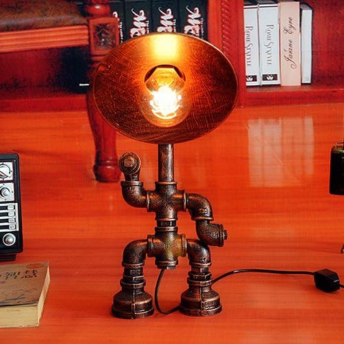 Aiehua Water Pipe Industry Metal Table Lamp Desk Lamp Vintage Big Horn Cap Spotlight Iron Table Light Desk Light Edison Learn Illumination Study Reading Lamp