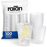 raian 100 Pcs Reusable Disposable Hard Plastic Cups 480ml | Clear hard plastic glasses for cider, beer and mojito. Sturdy and