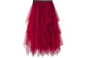YILEEGOO Women's Tulle Skirt High Waist Tiered Layered Mesh Ballet Prom Party Tulle Tutu A-line Midi Skirt