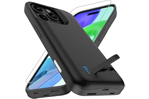Giabuao Akkuhülle für iPhone 16 Pro/iPhone 17 (6,3") 8500 mAh, Schlanke Wiederaufladbare Erweiterte Ladehülle Powerbank mit Standfuß, Tragbare Schützende Telefonhülle mit Akku für iPhone 17 – Schwarz