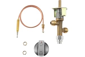 gohantee LPG Safety Control Valve Kit, Low Pressure Propane Flame Failure Safety Control Valve 5/8”-18UNF (3/8" Flare Inlet & Outlet) with Thermocouple Knob Switch Kit for Propane Fire Pit, Fireplace