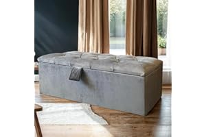 GENERIC SK Luxury Living Ottoman Storage Box - Engineered Wood Luxurious Plush Velvet Ottoman Storage Bench, Perfectly Designed Ottoman for Bedroom Storage & Blanket Box - (Grey Plush, No Legs)