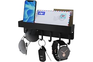 BEIERMU Schlüsselbrett, Multifunktional Schlüsselbrett mit Ablage / 6 Haken/ 3 Montagemöglichkeiten zur Auswahl Magnetstreifen/Klebeband/Nägeln, Modern Schlüsselkasten Schlüsselboard für Aufbewahrung