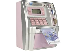 LB Huchas Anco de Dinero Banco de Ahorro de Cajeros Caja de Dinero Electrónica Digital ATM para Monedas y Billetes, Mini Alcancía,Rosado(versión en Euros)