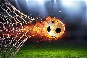 Muralo Fototapeta sportowa, 210 x 315 cm, tapeta ścienna z włókniny, piłka nożna, stadion, piłka nożna, piłka w płomieniach, do salonu, sypialni, pokoju dziecięcego, nowoczesne obrazy ścienne XXL,