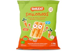 Smileat Smilondas | Snack Ecológico de Maíz, Garbanzo, Lenteja y Zanahoría | Para Bebés desde 15 Meses | Horneadas con Ingredientes Reales | Alternativa para una Merienda | 1 x 25g
