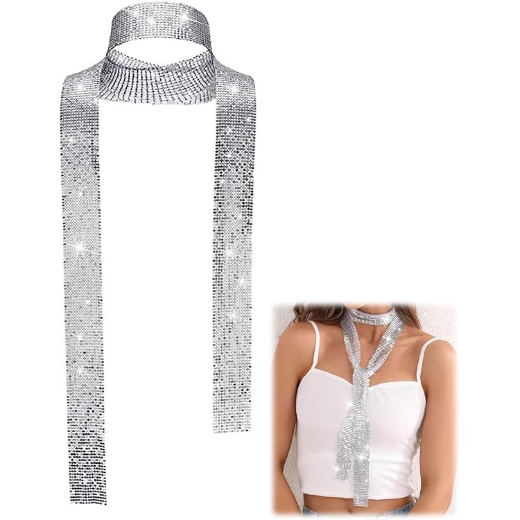 Yurosiay Dames metalen paillett lang fonkelende halsdoek zonder strass mode sexy club party glitter sjaal