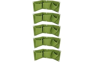 ATYHAO Jardinière Verticale de Jardin à Suspendre avec 3 Poches 5Pcs Sacs de Culture de Plantes Fixé au Mur Dégradable 3-Poches Jardinière Accessoire de Jardin Fixé au Mur Jardinière Murale Clôture(Vert)