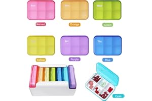 POZLLE 7 Piece Set Pill Organizer 6 Times a Day, Daily Travel Medicine Organizer Portable 7 Day 42 Compartments Pill Box with Moisture-Proof Pill Case Travel Pill Container for Vitamins,Supplements-Color