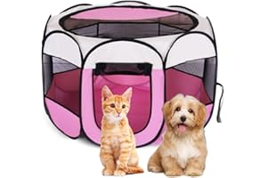 MEENEWCHING Welpenauslauf Tierlaufstall, 74x74x43cm Welpenlaufstall Freigehege für Hunde, Katzen, Hasen & Kleintiere im Innen- und Außenbereich, Rosa