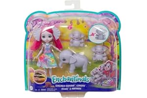 Enchantimals Sunny Savanna Muñeca Esmeralda Elephant con Familia de Elefantes Mascota de Juguete (Mattel GTM30) Multicolor